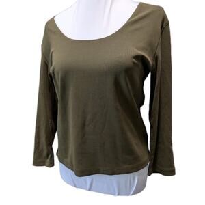 Ann Taylor Women's Green Scoop Neck Long Sleeve Shirt Size Small Top